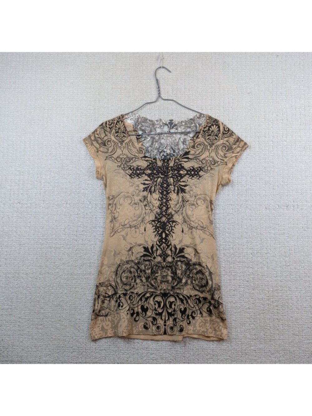 Y2K Love-J USA Rhinestone Cross Fairy Grunge Goth Punk Bodycon Tee Wom Sz L